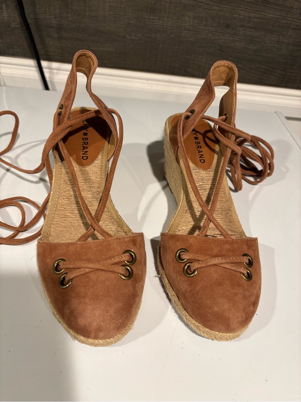Women’s Lucky Brand Suede Brown Tie Up Wedge Shoes